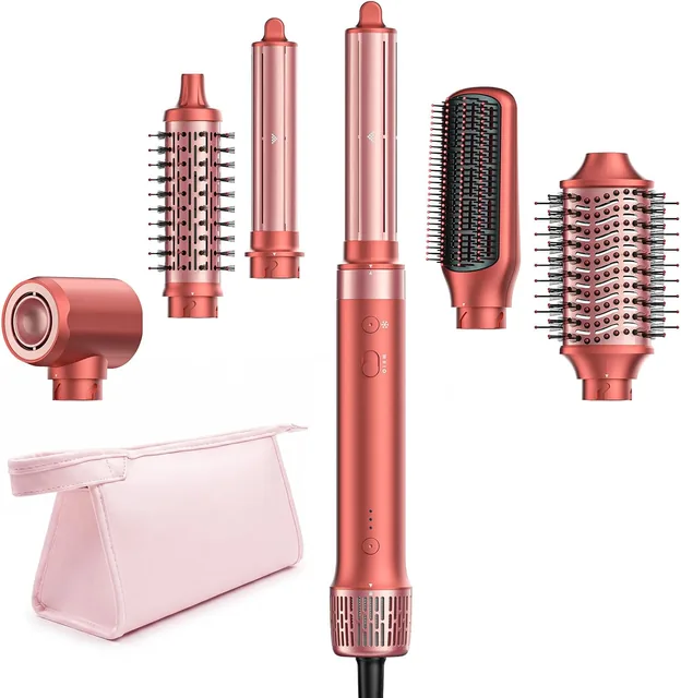 Main view of the HITTIONA Air Styler, 6-in-1 hot air brush, Raspberry Red