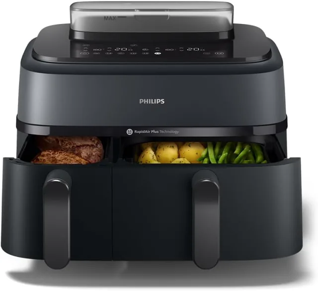 Main view of the Philips Airfryer Series 5000, 9 L dual basket with steam